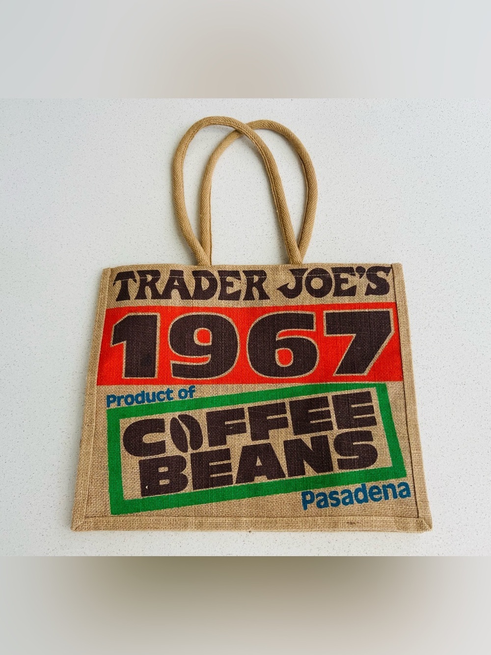 1967 Natural Jute Tote Bag - Rustic Brown